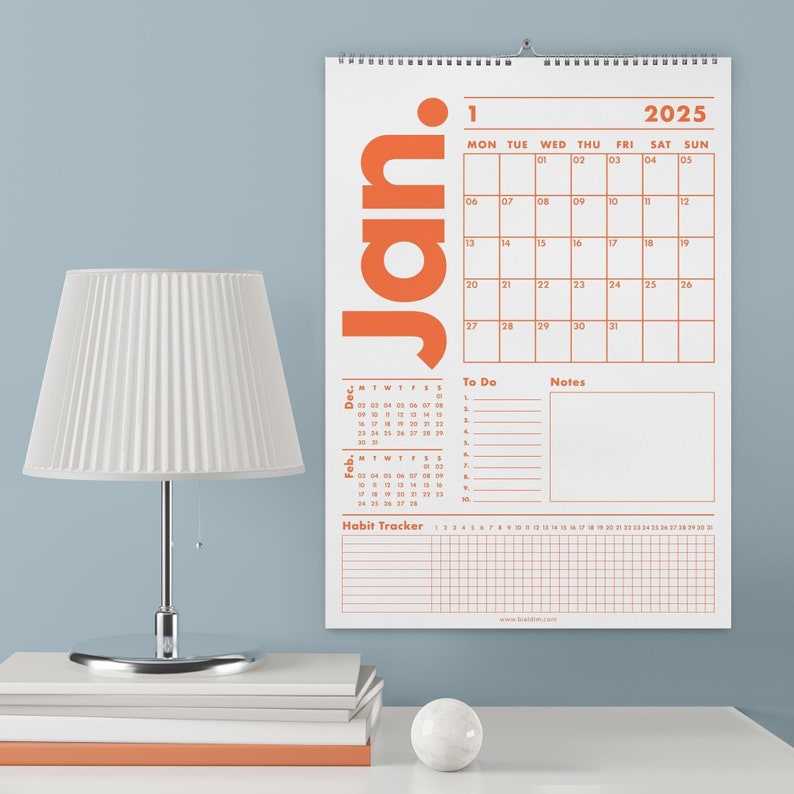 2026 Wall Calendar, Monthly Wall Planner, 12 Months Calendar, Previous and Next Month, Habbit Tracker, To Do, Sunday & Monday Start, Rainbow