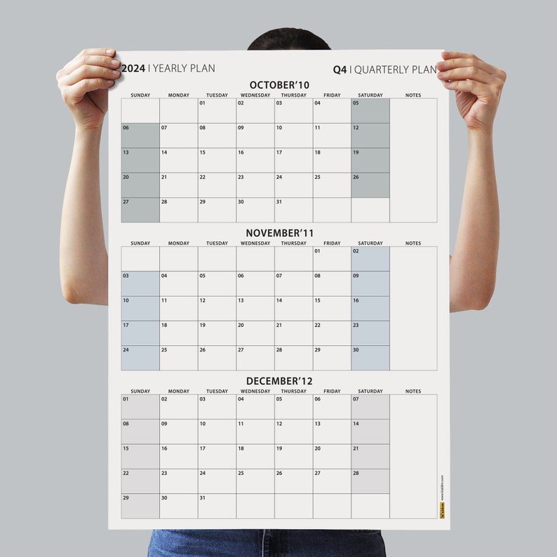 Printable Q4 2024 Quarterly Wall Calendar, Octoberdecember, SUNDAY