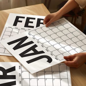 Minimalistisk odaterad månatlig väggplanerare: Utskrivbar A3/A4-kalender (digital nedladdning)