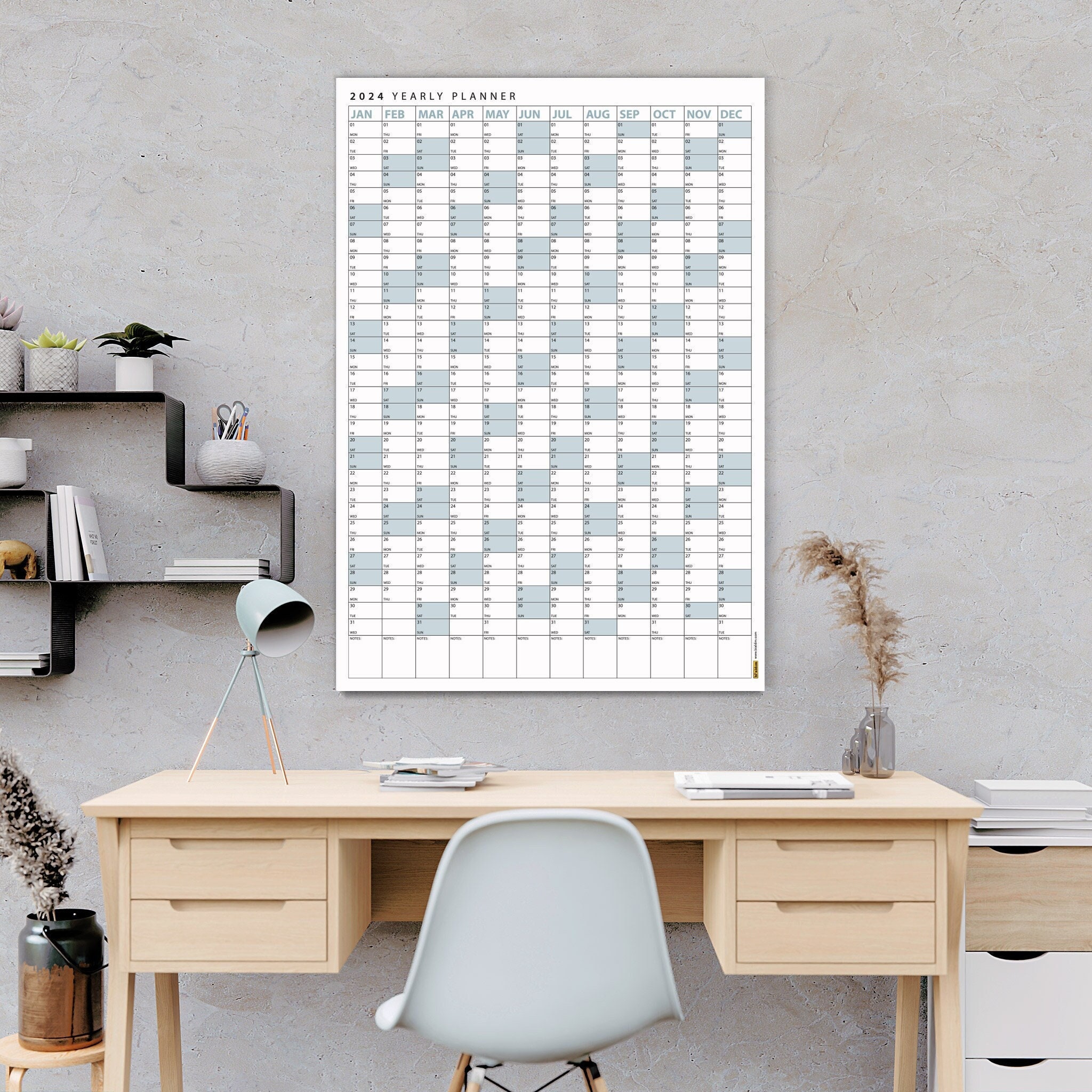 Printable Blue 2024 Wall Calendar, 2024 Wall Planner, 2024 Year Planner