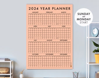 LACHSE Farbe Spezialpapier, 2024 Wandkalender, Jahresplaner, Jahresplaner, Monatsplaner, Familienplaner, MONTAG oder SONNTAG Start