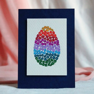 Carte di Pasqua, Carta disegnata a mano, Carta di Pasqua vuota, Disegno reale, Arcobaleno, Uovo, Modello floreale