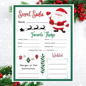Printable Secret Santa Worksheet