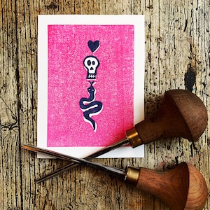 Snake - Linocut Mini Print - Small Art, Tattoo Art