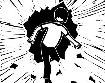 Whatever It Takes - Linocut Print - Breakthrough, Coming Out, Cartoon