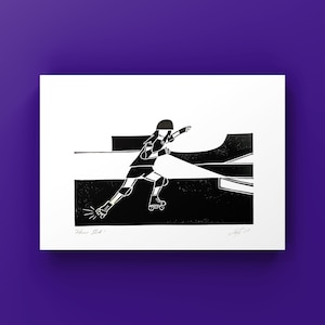 Gift for roller skater - Power Slide - Linocut Print - Quads Roller Skates - Roller Skating