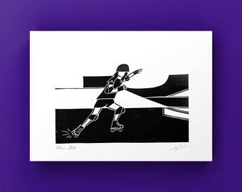 Gift for roller skater - Power Slide - Linocut Print - Quads Roller Skates - Roller Skating