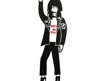 Rebel Girl - Linocut Print - Rebel Series. Anarchy - Feminist - Feminism
