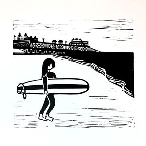 Surf Days #4 Wall Art - Linocut - Surf Coastal Art - Coastal Décor - Beach Surf Print - Surfer Art Print, Surfing Poster, Gift for Surfer