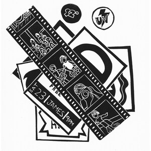 Original Art - Linocut Print - Handprinted - Looking Back - Photography, Negative Film, Band, Music, Gig, Musician