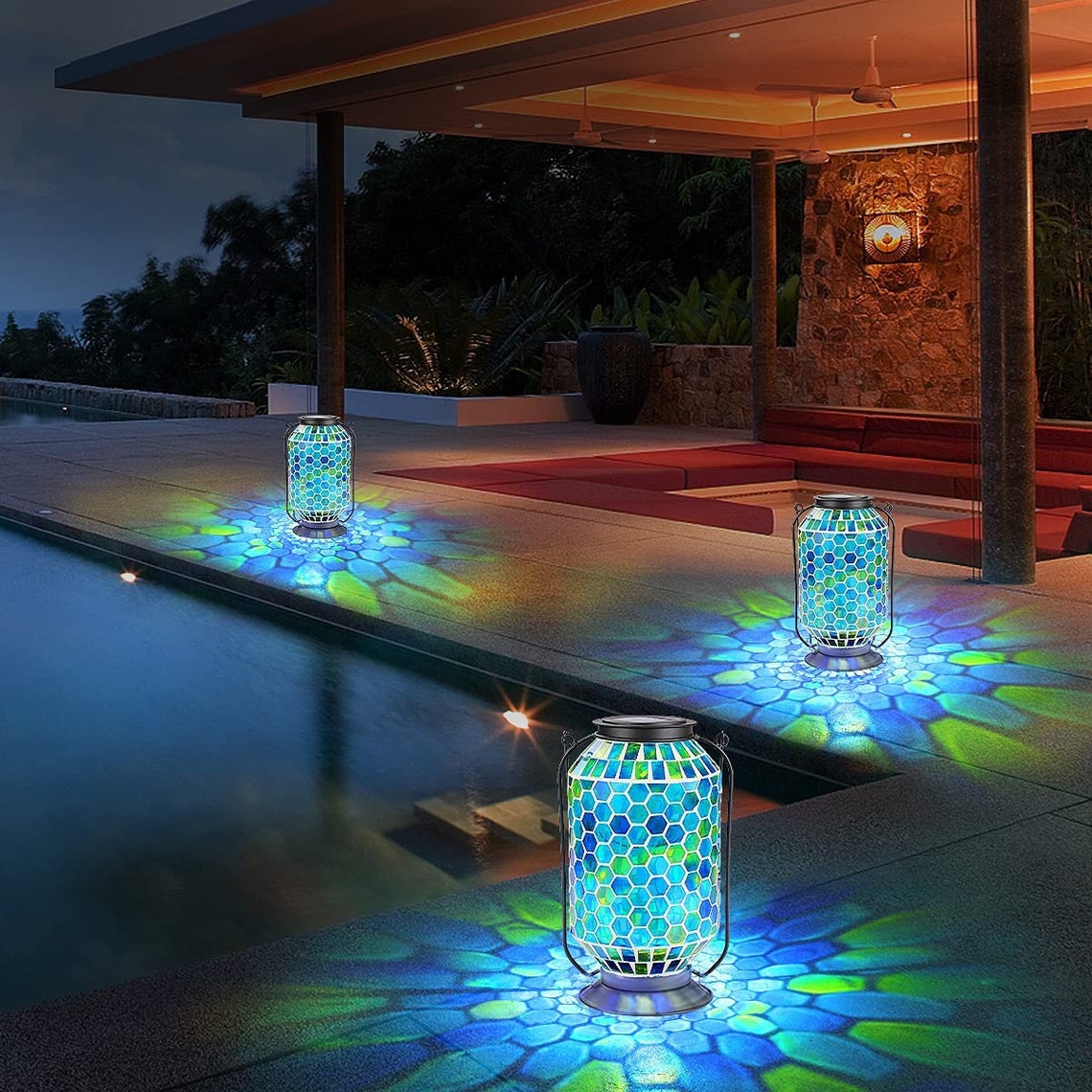 Outdoor Solar Mosaic Hanging Light | Etsy