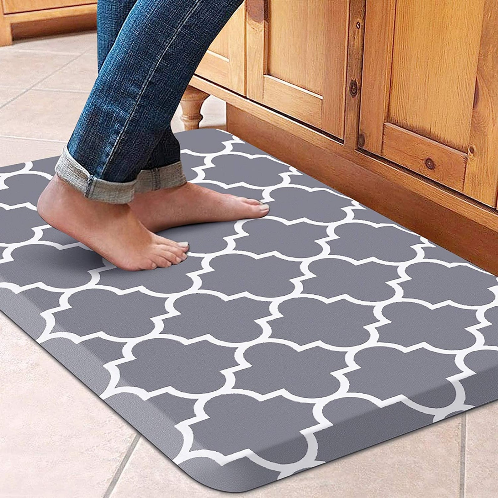 Grey Cushioned AntiFatigue Kitchen Rug Non Slip Waterproof Etsy