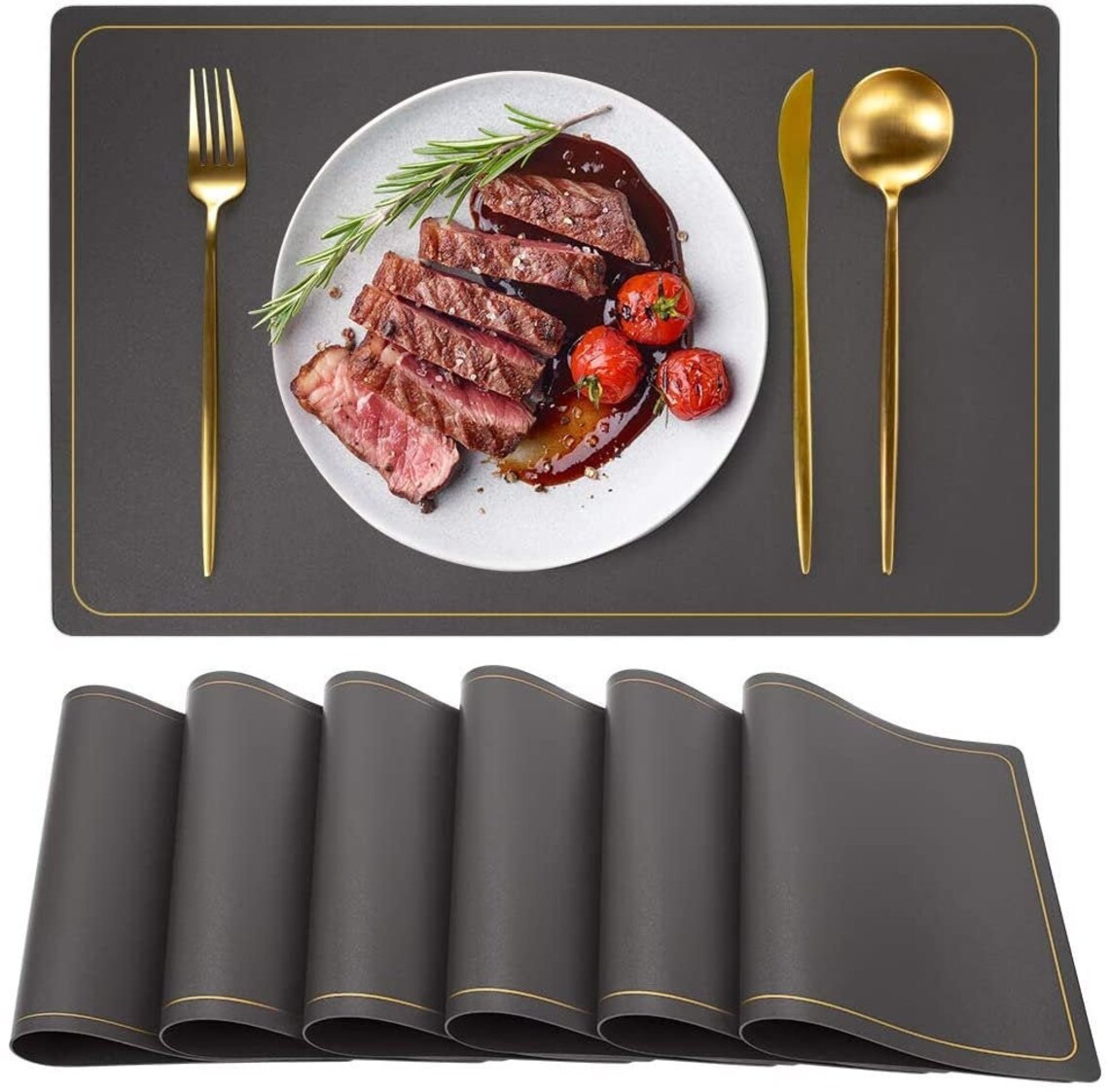 6pcs Grey Placemats Pu Faux Leather Placemats for Dining Table Etsy