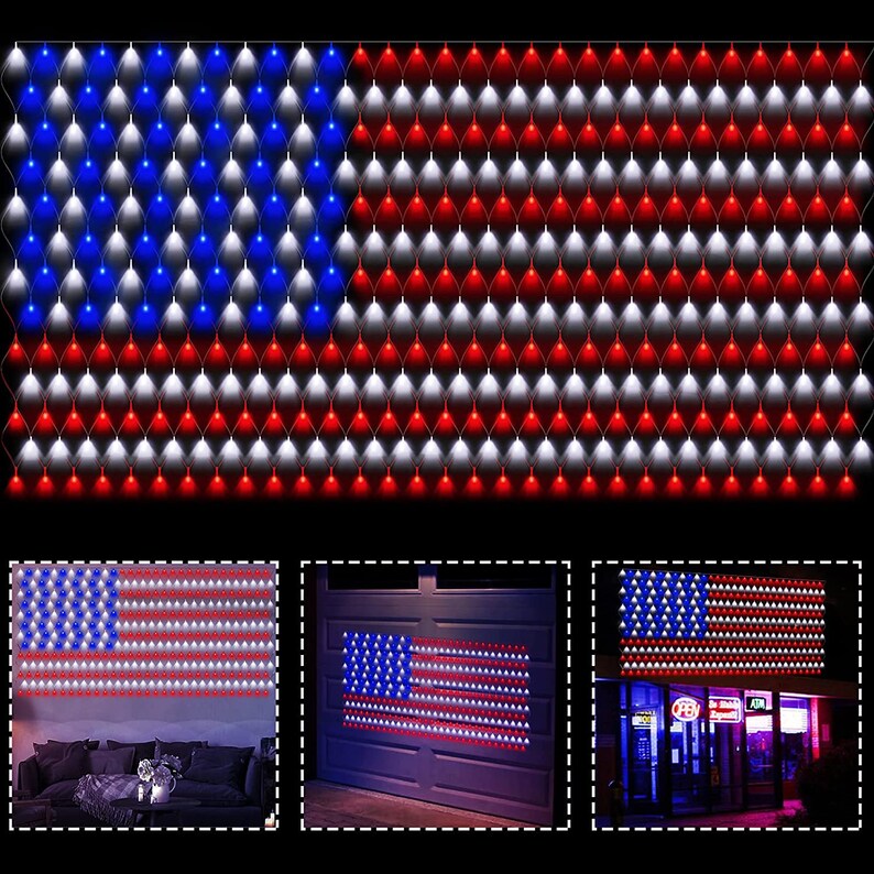 420 Leds 7ft X 3.7ft American Flag Outdoor Christmas Lights Etsy