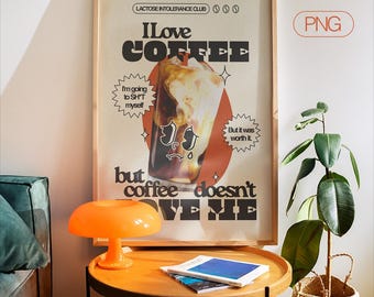 Retro I Love Coffee Poster – Funny Kitchen Art Print (Digital Download)