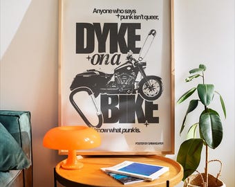 Queer Punk Art Print – Dyke on a Bike, Sapphic Wall Decor