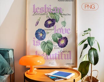 Lesbian Love Floral Poster – Sapphic Cottagecore Decor (Digital Download)