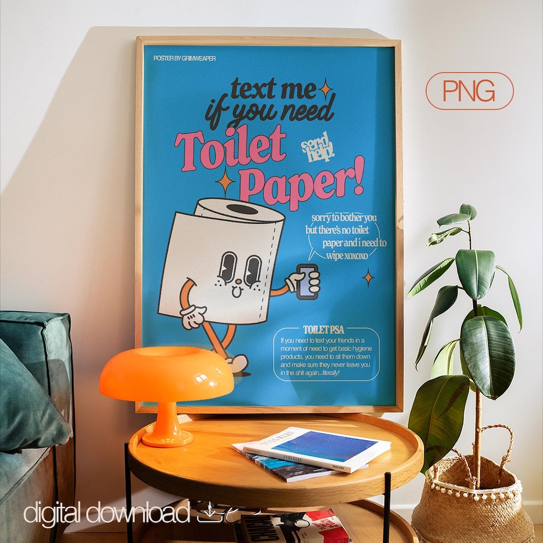 Funny Retro Bathroom Poster – "text Me If You Need Toilet Paper ...