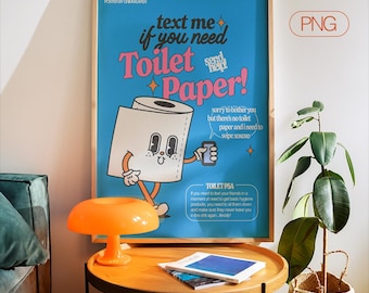 Funny Retro Bathroom Poster – "Text Me If You Need Toilet Paper" (Digital Download)