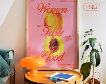 Lesbian Pride Poster – Women Taste Good, Retro Peach Print (Digital Download)