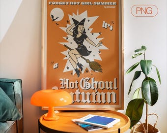 Retro Halloween Poster – Hot Ghoul Autumn Witch Print (Digital Download)