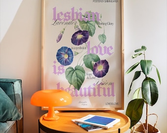Sapphic Love Floral Poster – Vintage Cottagecore Wall Art