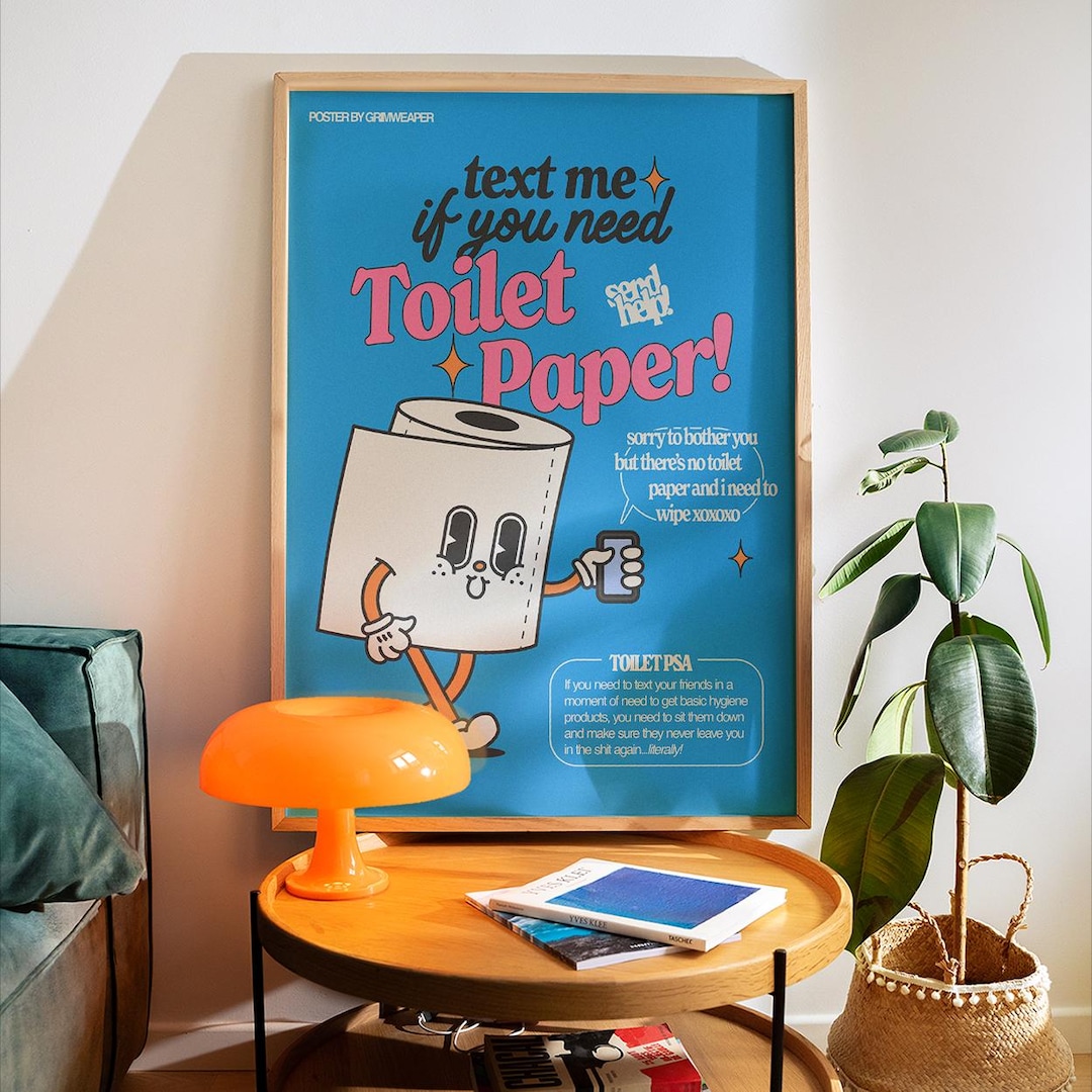 Funny Bathroom Poster – Retro Cartoon Toilet Paper Print - Etsy