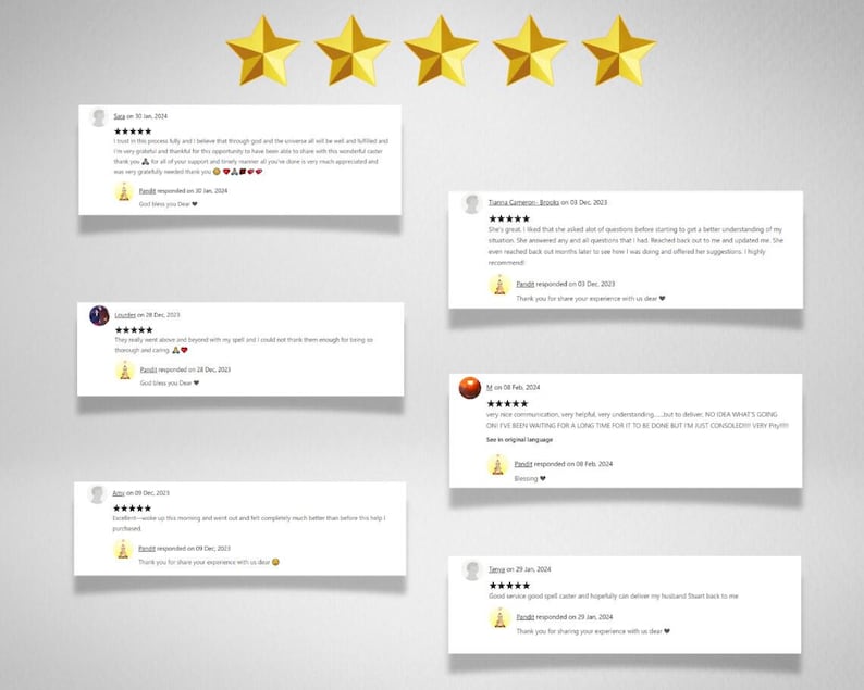 Peut inclure: Cinq &eacute;toiles pour un service avec des commentaires positifs sur le service et le service client. Les avis sont affich&eacute;s sur un fond gris avec une note de cinq &eacute;toiles dor&eacute;es.
