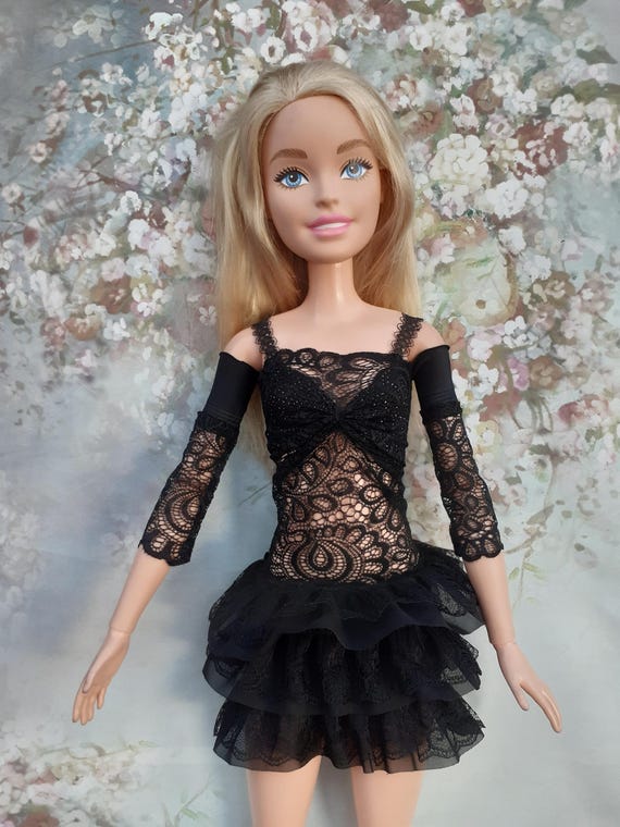 Gothic Black Lace Dress  Handmade Doll Outfit for 28" Barbie
