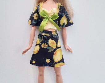Lemon Print 3 Piece Summer Dress Outfit - Clothes Fits 28 inch (71cm) Barbie Dolls by Snowflake Fashions
