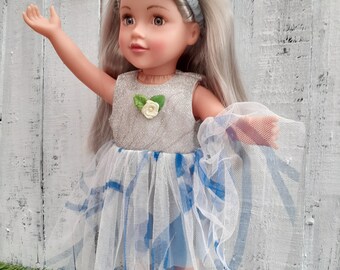 Silver Ballet Tutu Dress + Hairband - Clothes Fits American Girls, Our Generation & 18 Inch Dolls by Snowflake Fashions