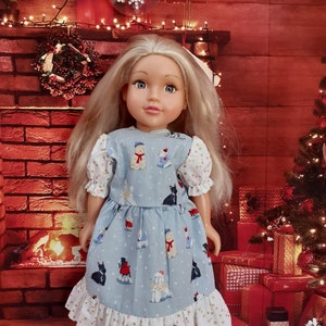 Christmas Puppies Dress Outfit - Fits American Girls, Our Generation & 18 Inch Dolls - By Unique Designer, One Snowflakey