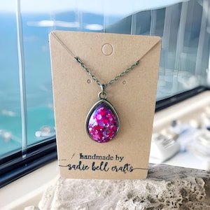 Teardrop Pink Glitter Resin Necklace