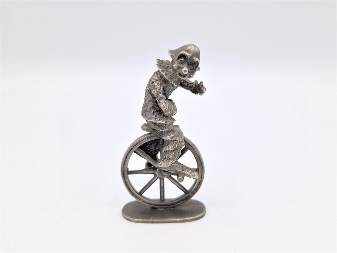 Metal Clown Riding Unicycle Miniature Figurine Home Decoration Vintage