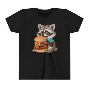 Raccoon Tshirt, Youth Tshirt, Burger Tee, Funny Animal Shirt, Raccoon Lover Gift, Quirky Tshirt, Wildlife Shirt, Burger Lover Tee