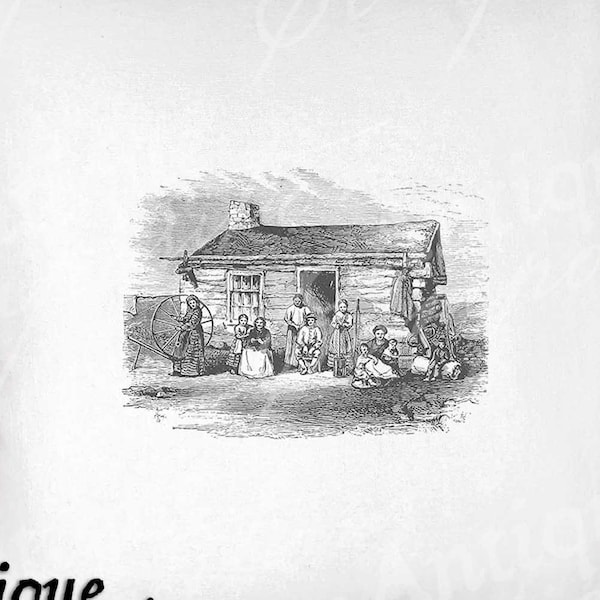 Cabin Clip Art - Vintage Log Cabin Printable - Mormon Family Sublimation - Antique Homestead Art Print