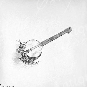 Vintage Banjo Clip Art - Banjo Printable - Musical Instrument Sublimation - Antique Banjo Art Print