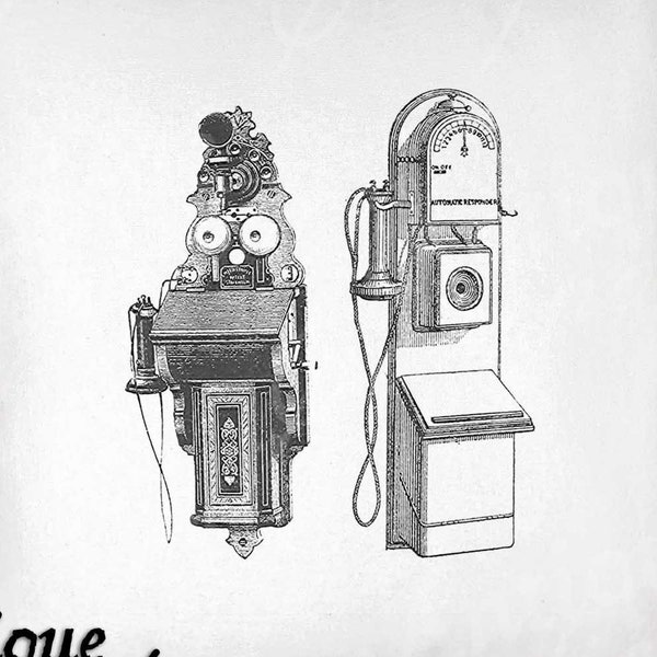 Telephone Clip Art - Vintage Phone Printable - Wall Telephone Sublimation -  Antique Telephone Print