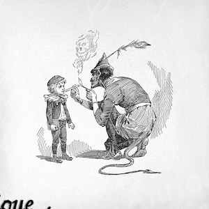 Devil Clip Art - Vintage Devil and Boy Printable - Smoking Devil Sublimation - Antique Halloween Art Print