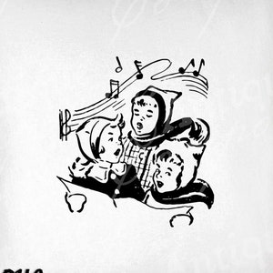 Christmas Carolers Clip Art - Vintage Holiday Printable - Children Singing Sublimation - Antique Christmas Art Print