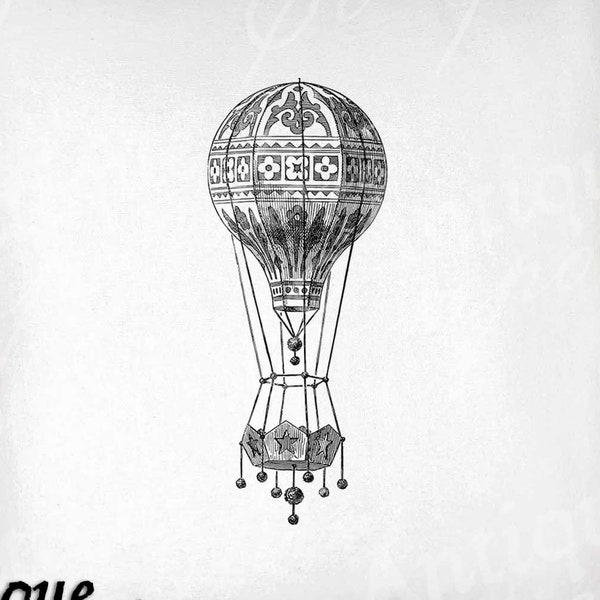 Balloon Clip Art -Vintage Steampunk Printable - Hot Air Balloon Sublimation - Antique Steampunk Art