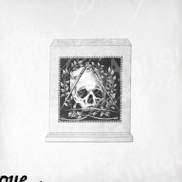Skull Clip Art - Vintage Tombstone Printable - Skull on Tombstone Sublimation - Antique Halloween Art Print
