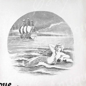 Vintage Meerjungfrau Clip Art - Meerjungfrau Printable - Meerjungfrau Sublimation - Antike Meerjungfrau Kunstdruck - Direkter Download