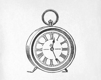 Clock Watch Clip Art - Vintage Clock Printable - Alarm Clock Sublimation - Antique Victorian Art Print