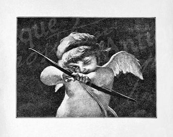 Cupid Clip Art - Vintage Cupid Printable - Cherub Pointing Arrow Sublimation - Antique Valentine&#39;s Day Art Print