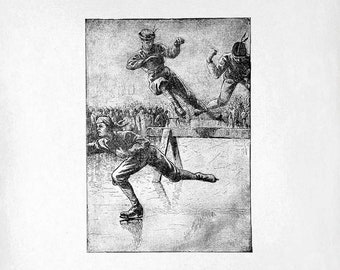 Ice Skaters Clip Art - Vintage Skating Printable - Ice Skating Race Sublimation - Antique Skaters Art Print