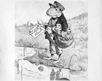 Valentine Clip Art - Vintage Valentine Printable - Frog Postman Delivers ValentinesSublimation - Antique Valentine&#39;s Day Art Print