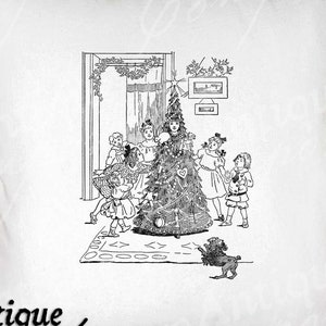 Christmas Tree Clip Art - Vintage Tree Printable - Holiday Sublimation - Antique Christmas Art Print