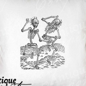 Skelette Clip Art - Vintage Skelett druckbar - Tanzende Skelette Sublimation - Antike Halloween Kunstdruck