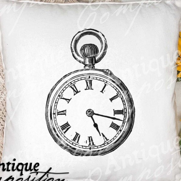 Vintage Pocket Watch Clip Art - Watch Printable - Pocket Watch Sublimation - Antique Clock Art Print - Instant Download